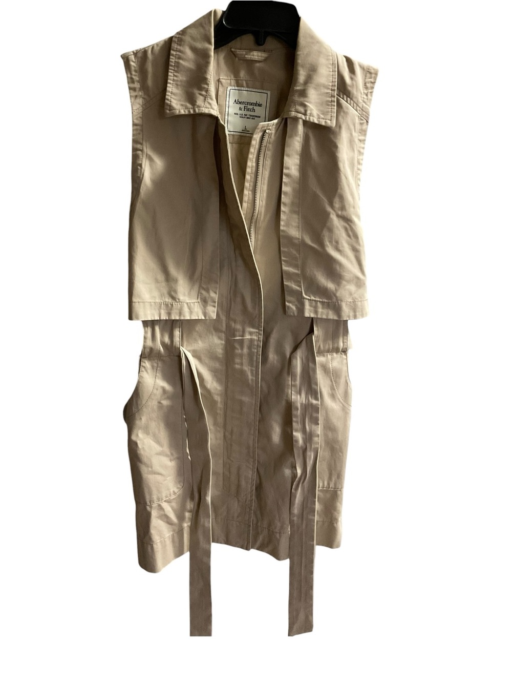 Abercrombie & Fitch trench-style vest dress belted waist and utility pockets LG - Picture 6 of 12